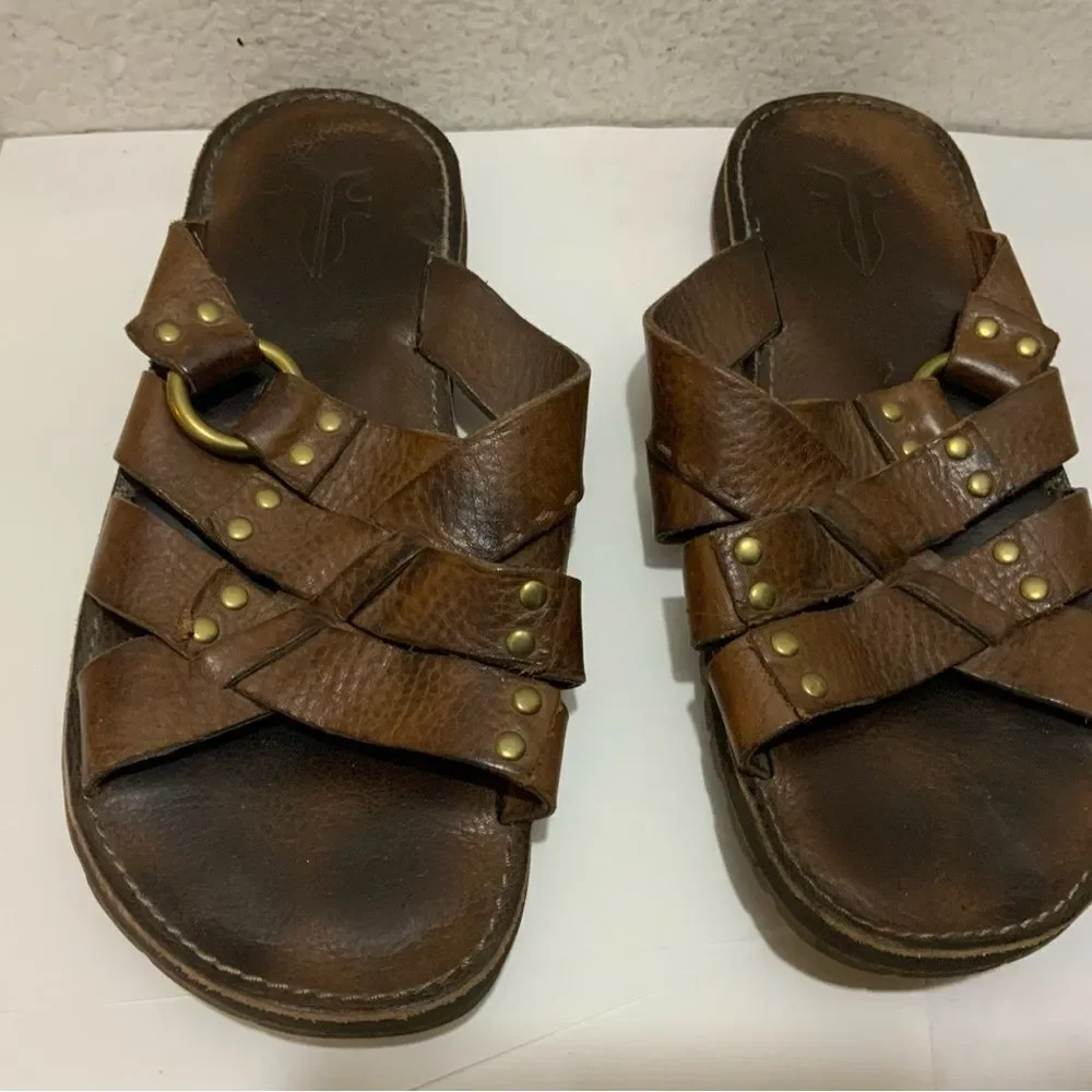 Frye Men Leather LudLow Slide Sandals Size 10 (11.25”)